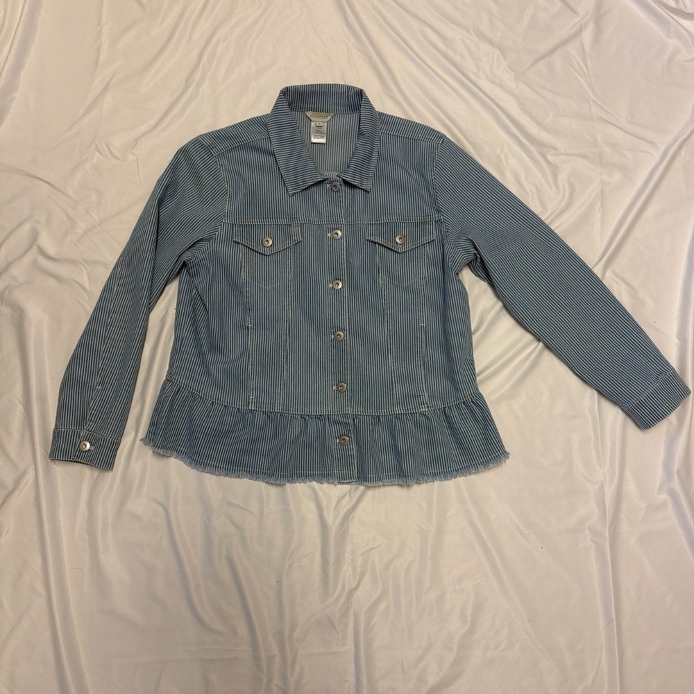 Multiples Blue Striped Jean Jacket - image 1